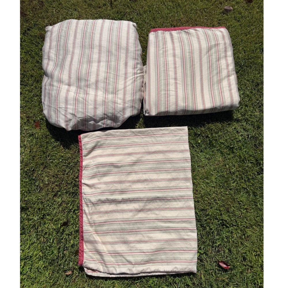 VTG Ralph Lauren Desert Plains Sage Stripe 3-Piece Sheet Set Queen Italy READ